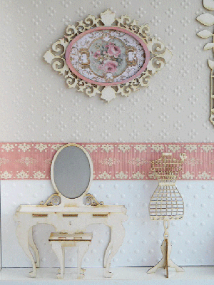 3D  елементи за миниатюра - Тоалетка с огледало и табуретка