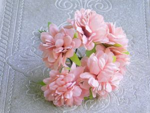 Текстилни цветя Хибискус - Пудра розово с тичинки мат - 6 бр.