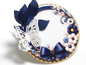 Композиция - Кръгла рамка Синьо с Панделка - 1 бр.