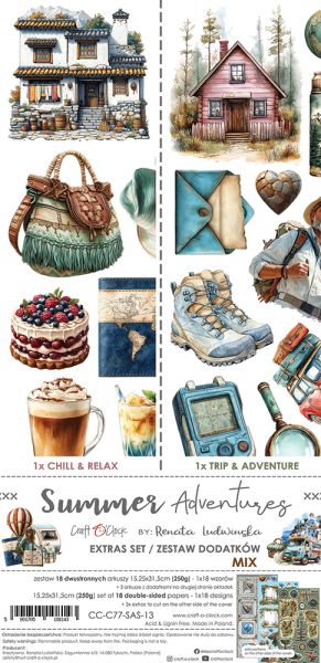 Комплект дизайнерска хартия с елементи за изрязване - Summer Adventures MIX - 18 листа