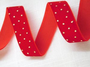 Панделка Велур - Червено мини звездички  - 1.00 м.
