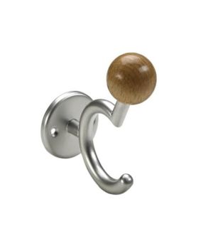 Закачалка - Сребриста матирана алуминий с дървено топче - 120 х 48 х 78 мм