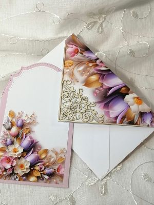 Комплект плик с вложка - Нежно лилаво Лалета- 15,70 х 10,00 см