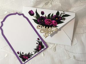 Комплект плик с вложка - Тъмно лилаво Лалета  - 15,70 х 10,00 см