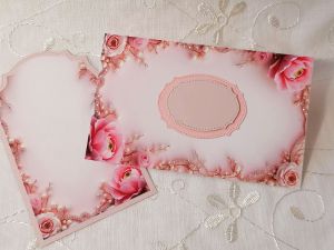 Комплект плик с вложка - Нежно Розово Камъни и Перли - 15,70 х 10,00 см