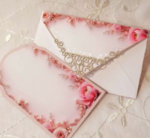 Комплект плик с вложка - Нежно Розово Камъни и Перли - 15,70 х 10,00 см