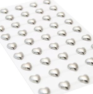 Полусферични самозалепващи перли - Сърца Сребо - 54 бр.