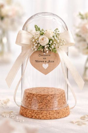 Стъклено шише с коркова тапа и  обло дъно -  Ø 2,50 х 5,00 см