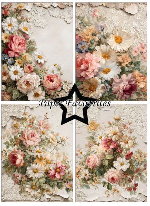 Дизайнерска хартия Vintage Flowers - 10.00 х 15,00 см - 24 листа