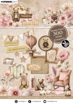 Дизайнерска хартия с елементи за декоации - Teddy's Tea Time - 15,00 x 21,00 см - 20 листа