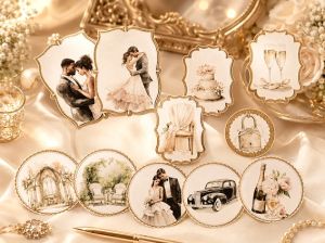 Комплект готови декоративни композиции Old Gold Wedding – 3D елементи за картички и scrapbooking - 11 броя