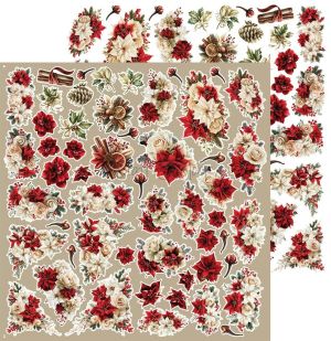 Комплект дизайнерска хартия с елементи за изрязване 30,50х30,50 см - Flowers & More / Spirit Of Christmas  - 4 листа