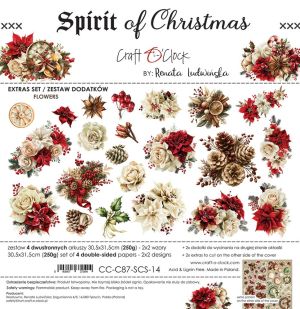 Комплект дизайнерска хартия с елементи за изрязване 30,50х30,50 см - Flowers & More / Spirit Of Christmas  - 4 листа