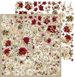 Комплект дизайнерска хартия с елементи за изрязване 30,50х30,50 см - Flowers & More / Spirit Of Christmas  - 4 листа