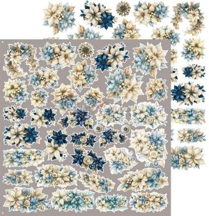 Комплект дизайнерска хартия с елементи за изрязване 30,50х30,50 см - Flowers & More / Snow Game - 4 листа