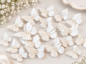 Ръчно изработени пеперуди LITTLE BIRDIE Dreamy Flutter Frosty White – Бяло с перли  – 20 бр.